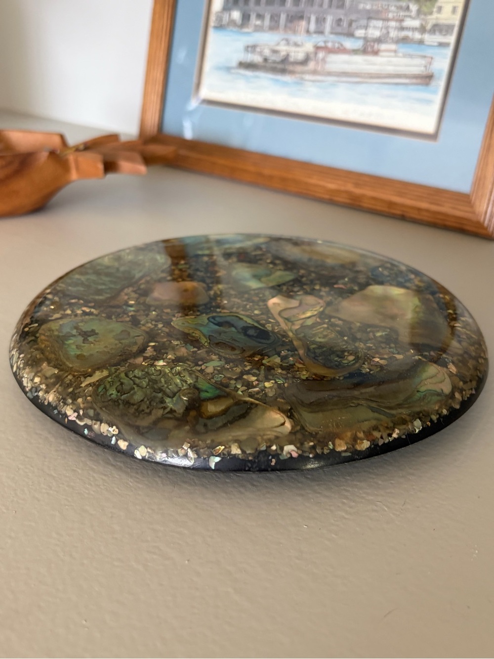 MCM Footed Trivet Abalone Vintage Kitchen Home Decor Handcrafted Laguna Beach - Picture 6 of 8